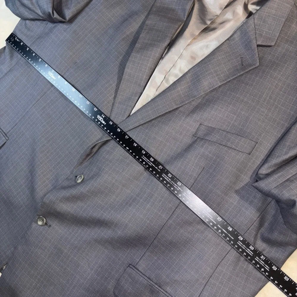 Geoffrey Beene Mens Grey Glen Plaid 2 Piece Suit Jacket 64R Pants 52W 30L DX27